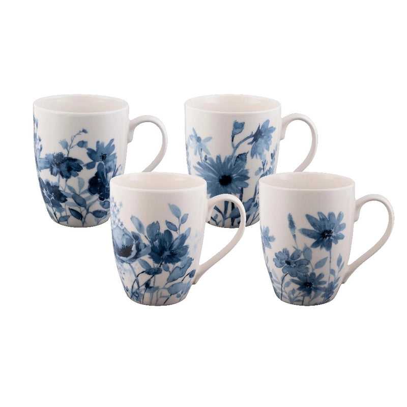 Bundanoon 4 Piece Mega Mug Set 350ml - Garden Blues