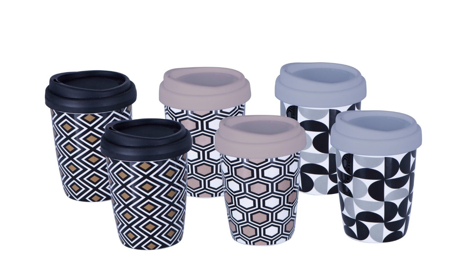 Avanti Porcelain Twin Wall Coffee Mug Geotalics 250ml - Set of 6