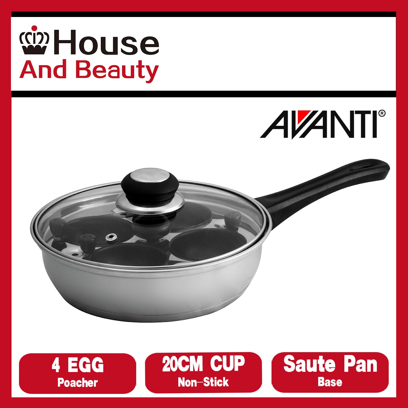 Avanti 4 Egg Poacher with 20cm Non-Stick Cups