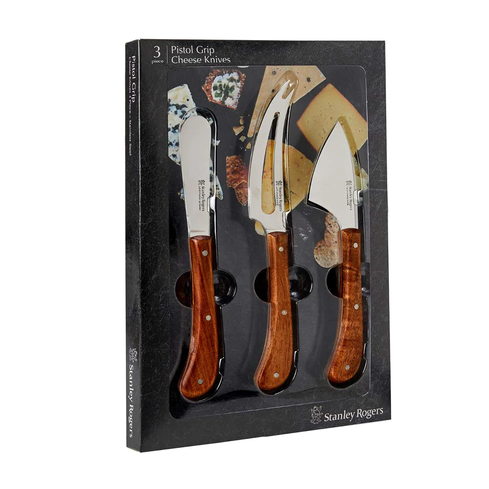 Stanley Rogers Pistol Grip 3 Piece Cheese Knife Set - Acacia Wood