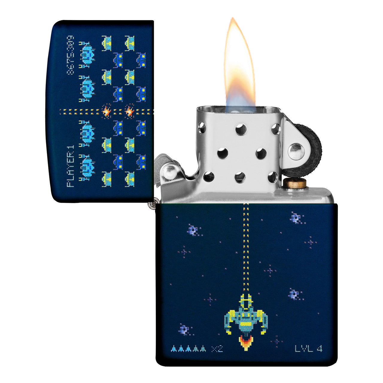 Zippo Lighter Space Pixel Game Design Navy Matte