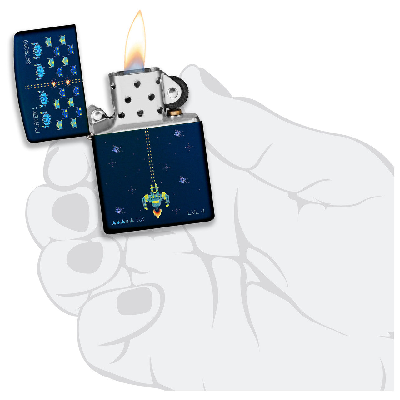 Zippo Lighter Space Pixel Game Design Navy Matte
