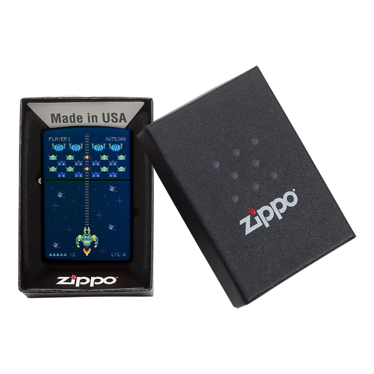 Zippo Lighter Space Pixel Game Design Navy Matte