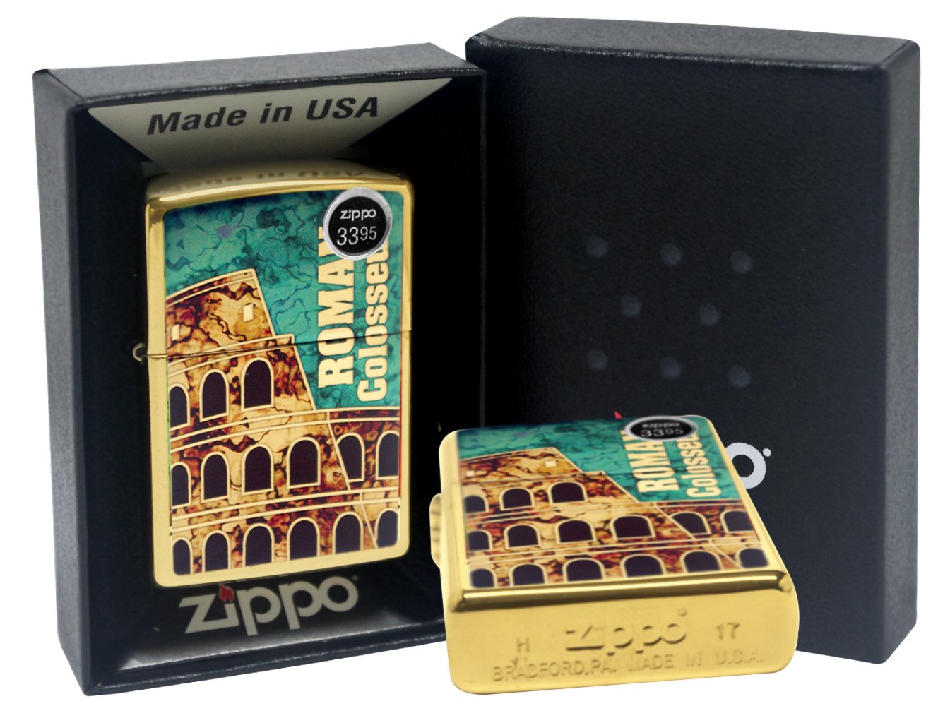 Zippo Lighter 254B Roman Colosseum High Polish Brushed Chrome