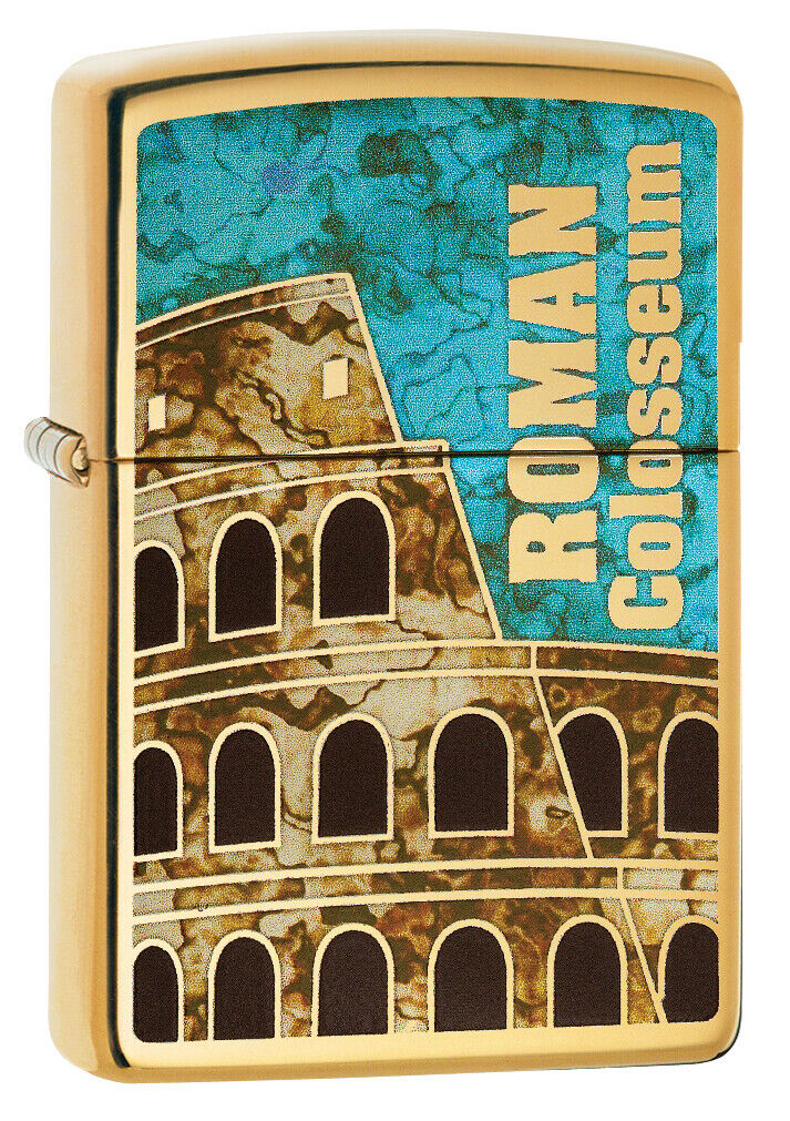 Zippo Lighter 254B Roman Colosseum High Polish Brushed Chrome