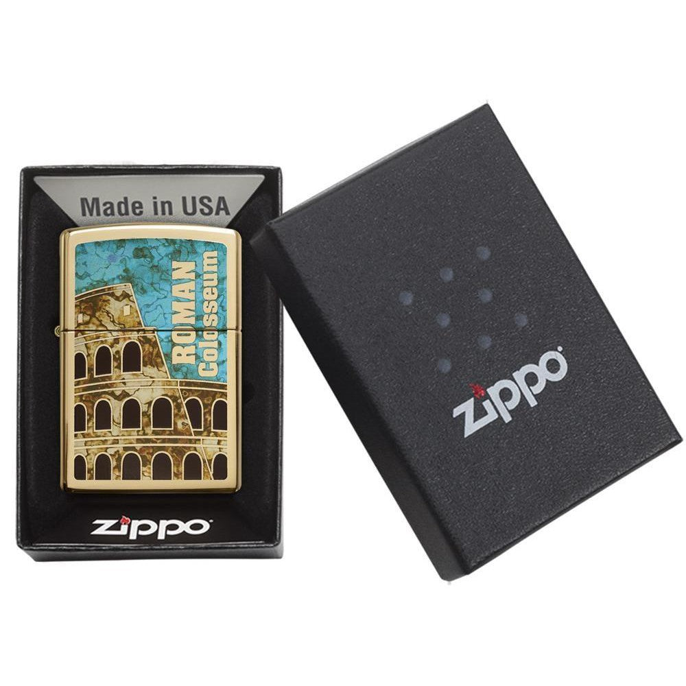 Zippo Lighter 254B Roman Colosseum High Polish Brushed Chrome