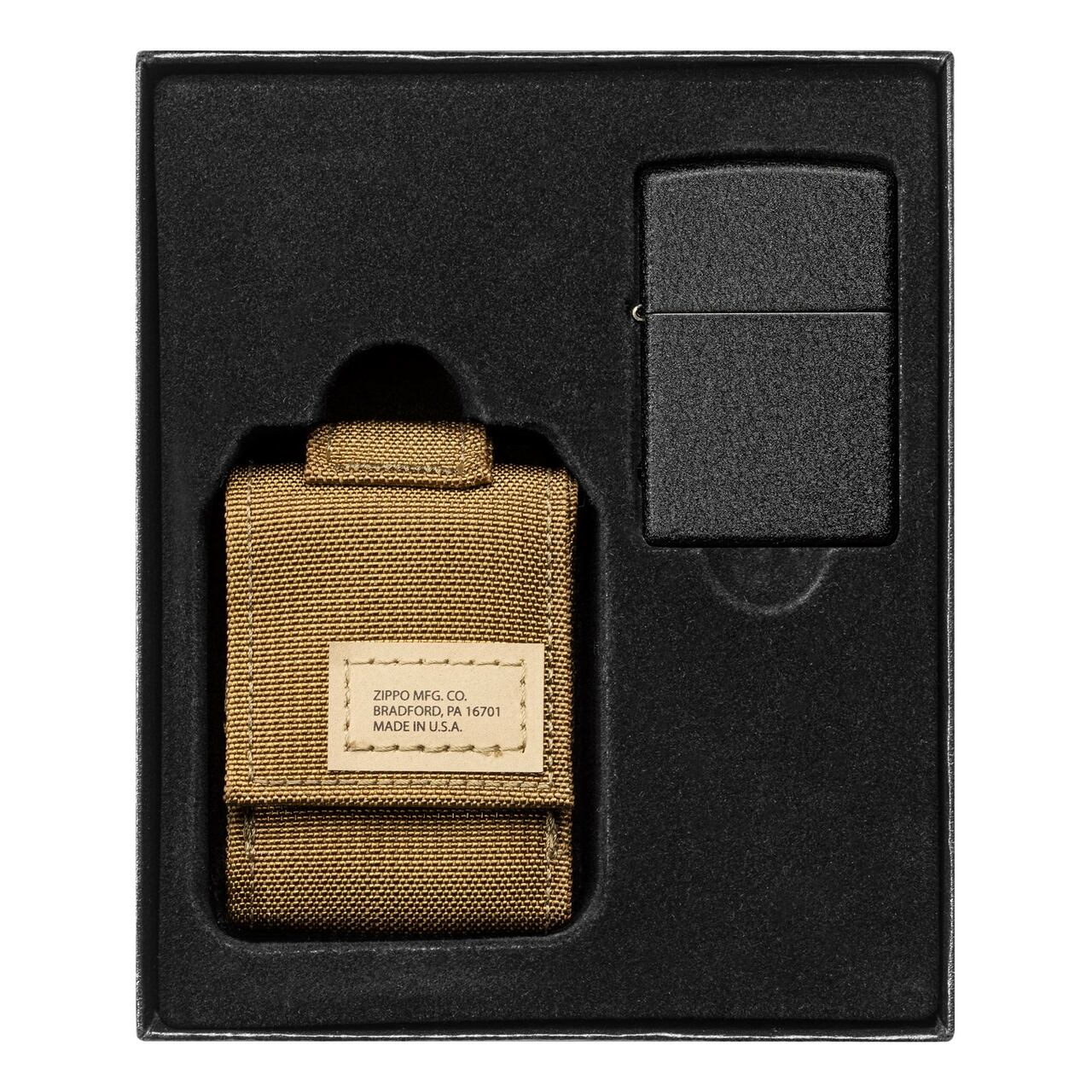 ZIPPO Black Crackle Windproof Lighter And Coyote Tactical Pouch Gift Set