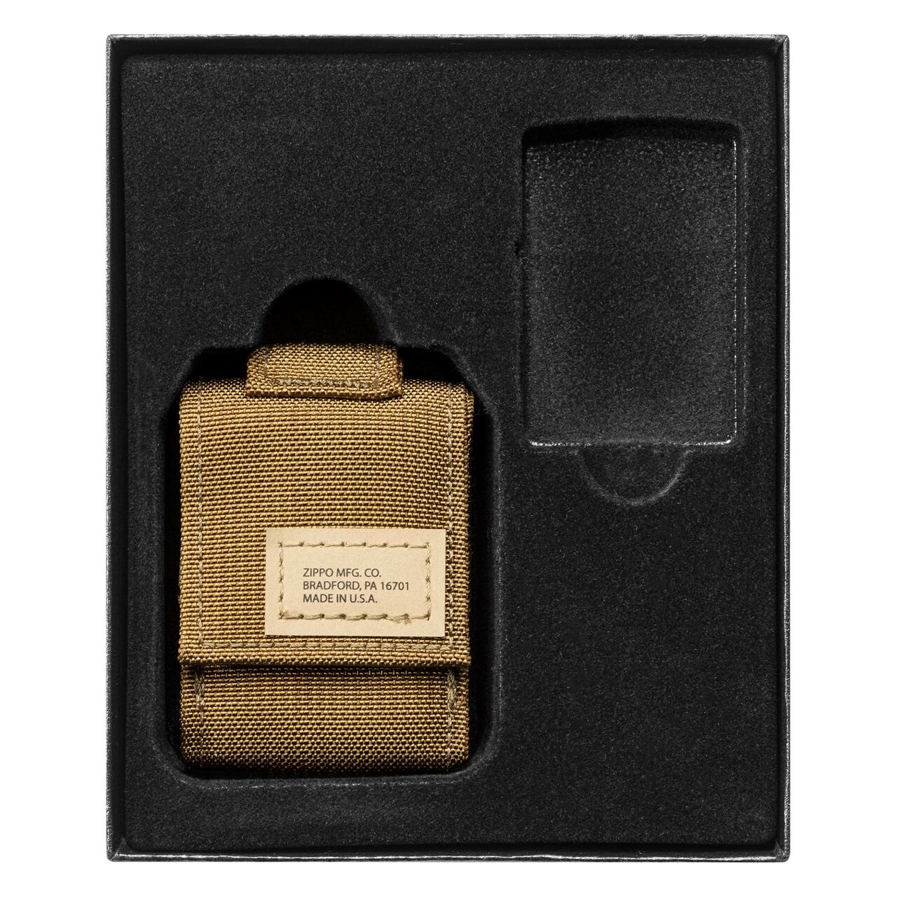 ZIPPO Black Crackle Windproof Lighter And Coyote Tactical Pouch Gift Set