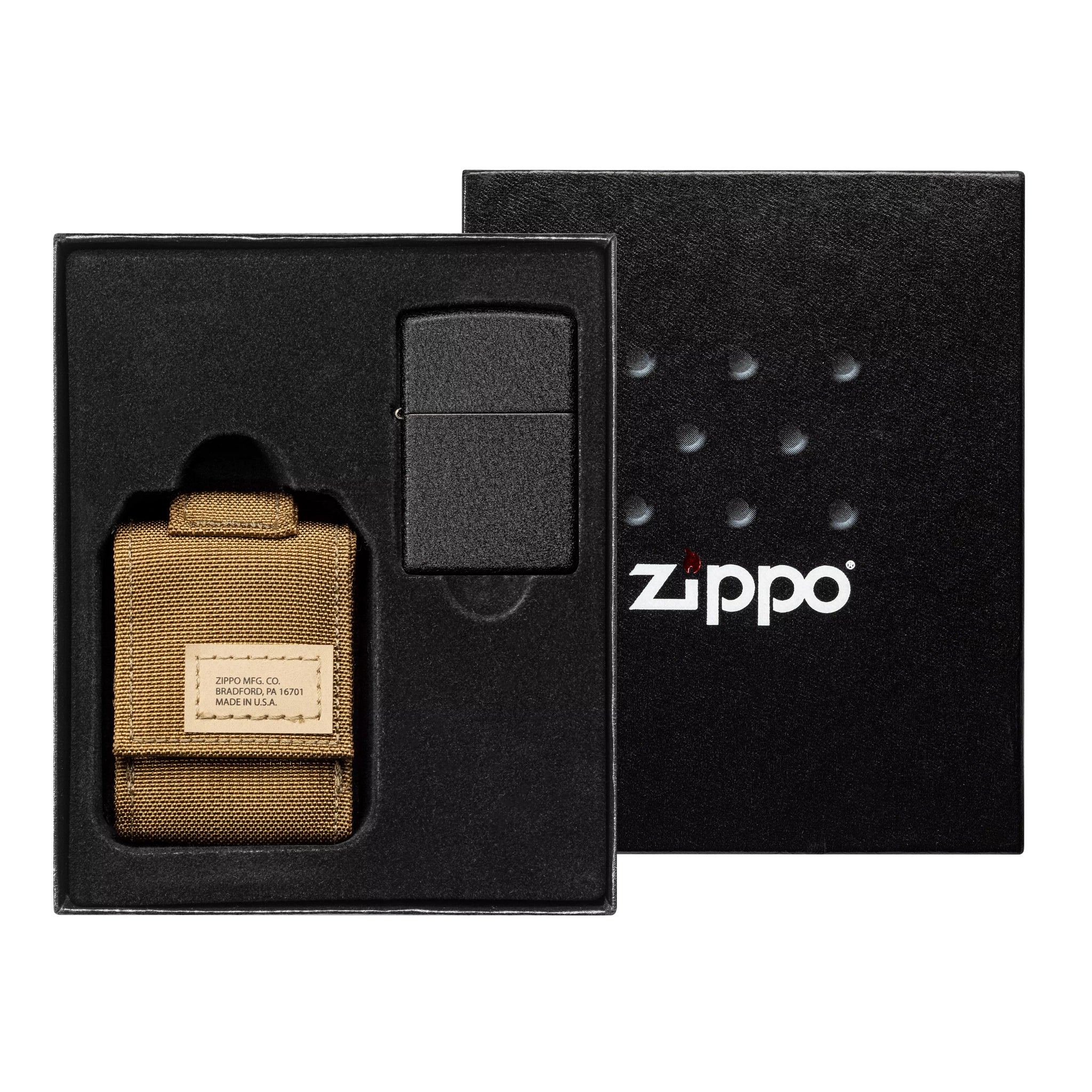 ZIPPO Black Crackle Windproof Lighter And Coyote Tactical Pouch Gift Set