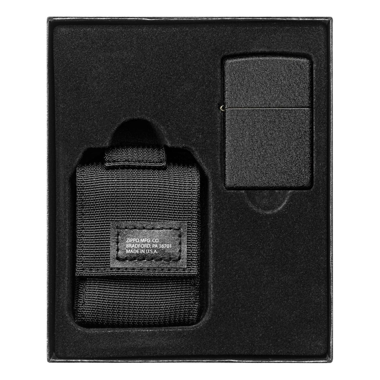 ZIPPO Black Crackle Windproof Lighter And Black Tactical Pouch Gift Set