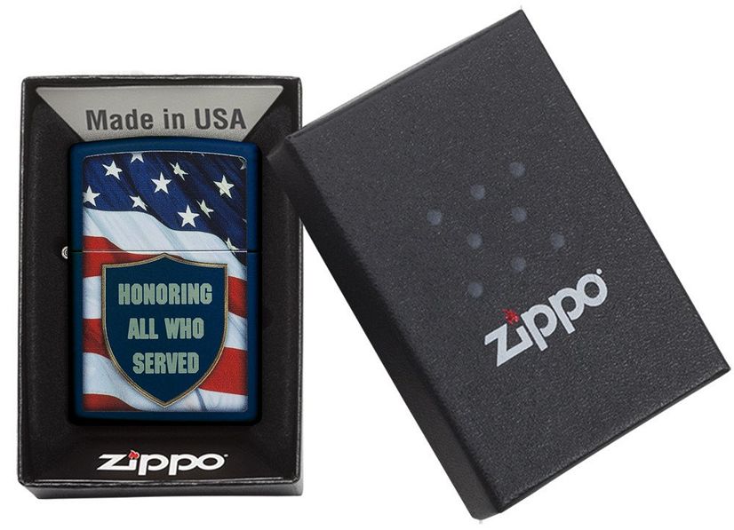 Zippo Lighter 29092 All Who Served Logo Blue Matte
