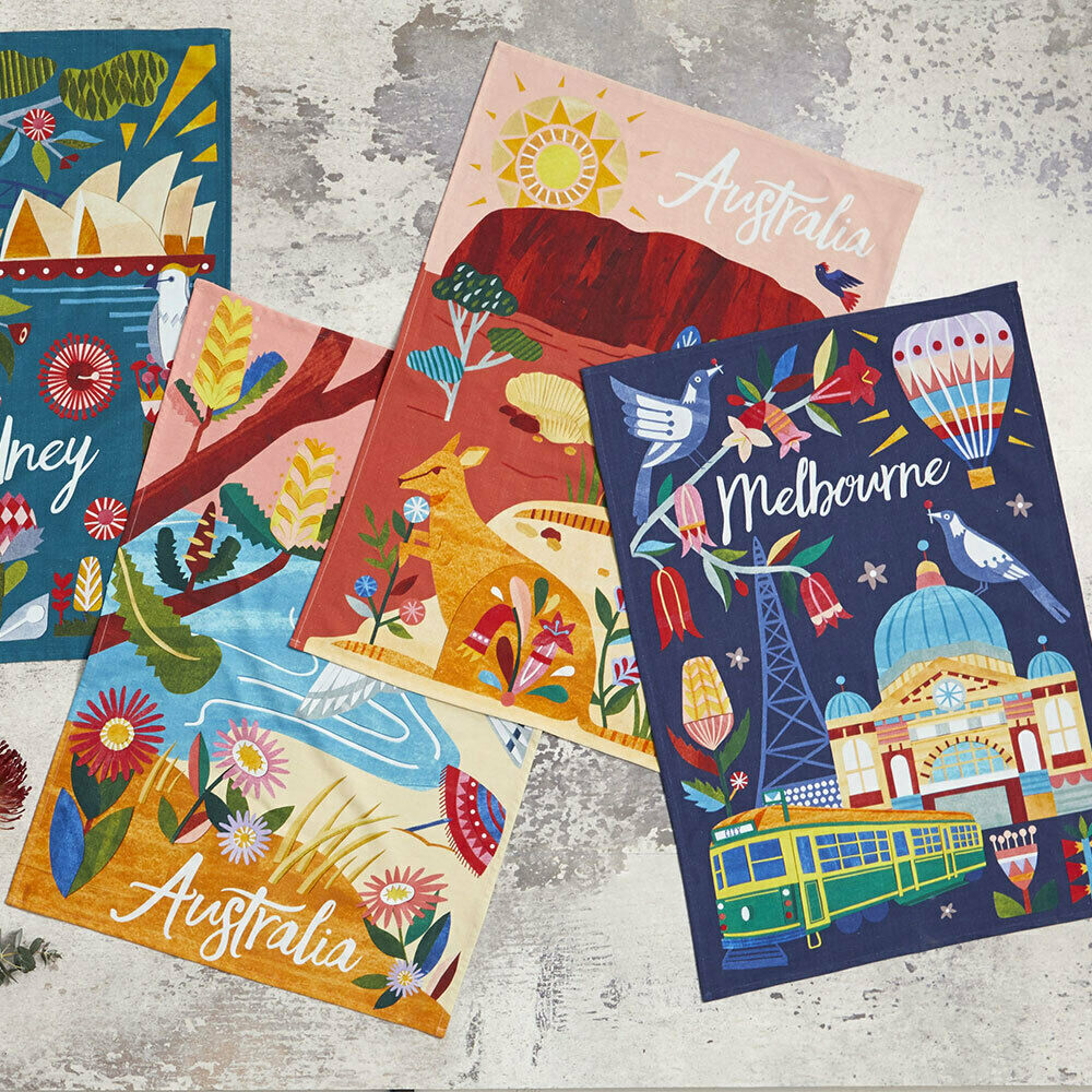 Australiana Melbourne Linen Tea Towel