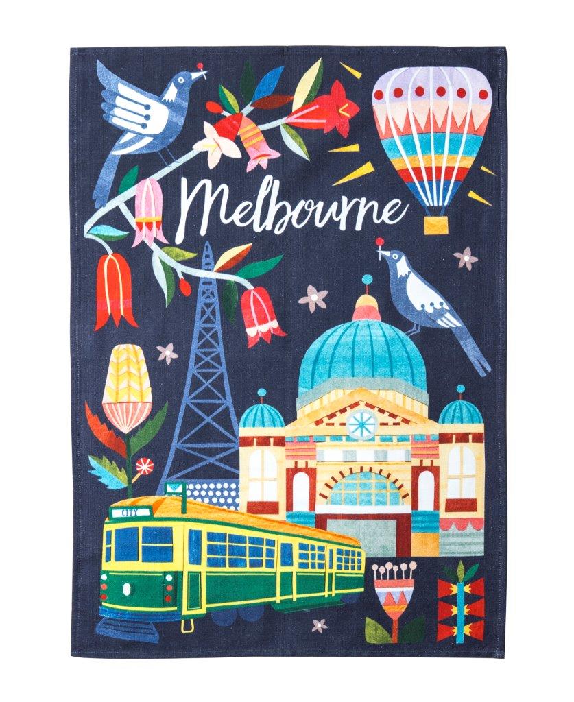 Australiana Melbourne Linen Tea Towel