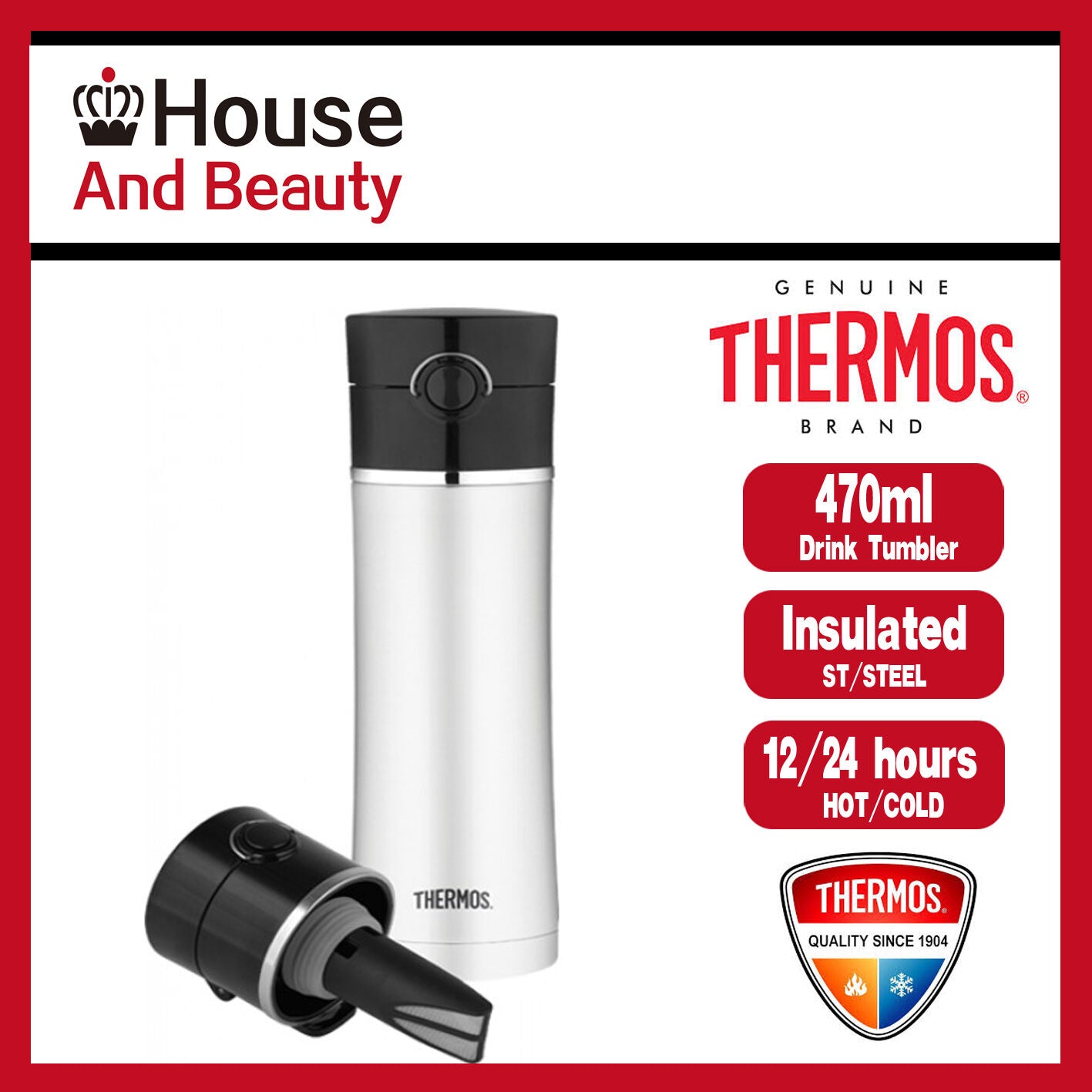 Thermos Vacuum Insulated Drink Bottle with Tea-Infuser 470ml