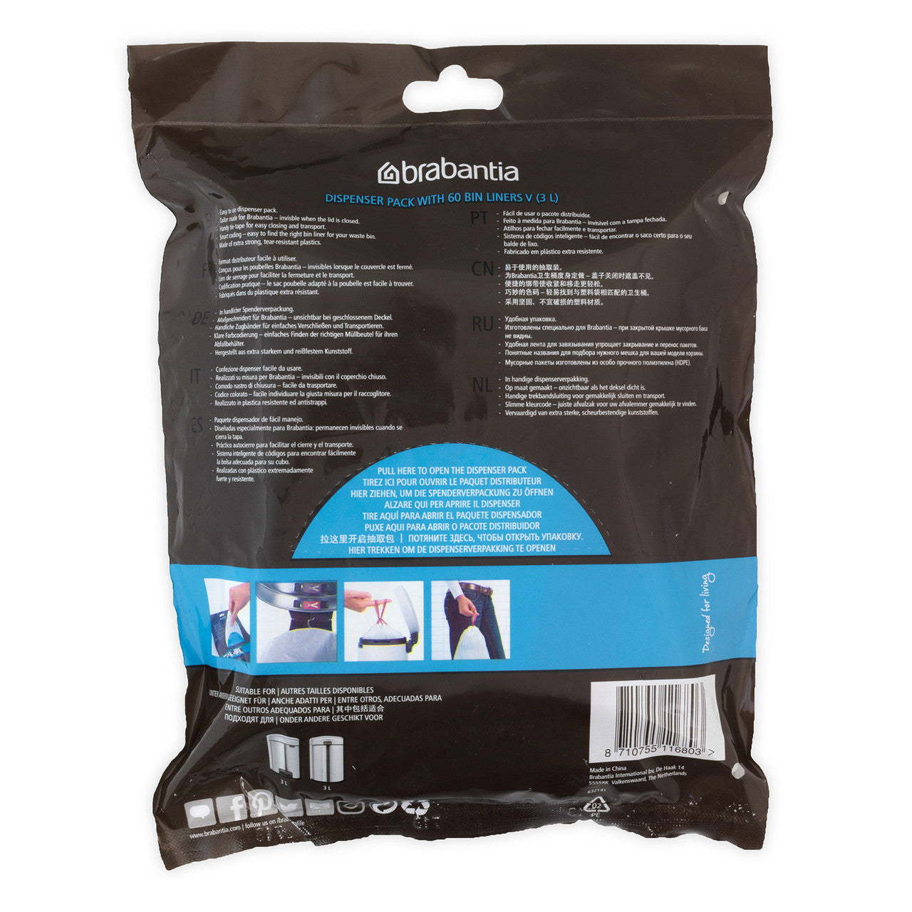 Brabantia Bin Liner - Code V (3 Litre NICON) 60 Bags Dispenser Pack
