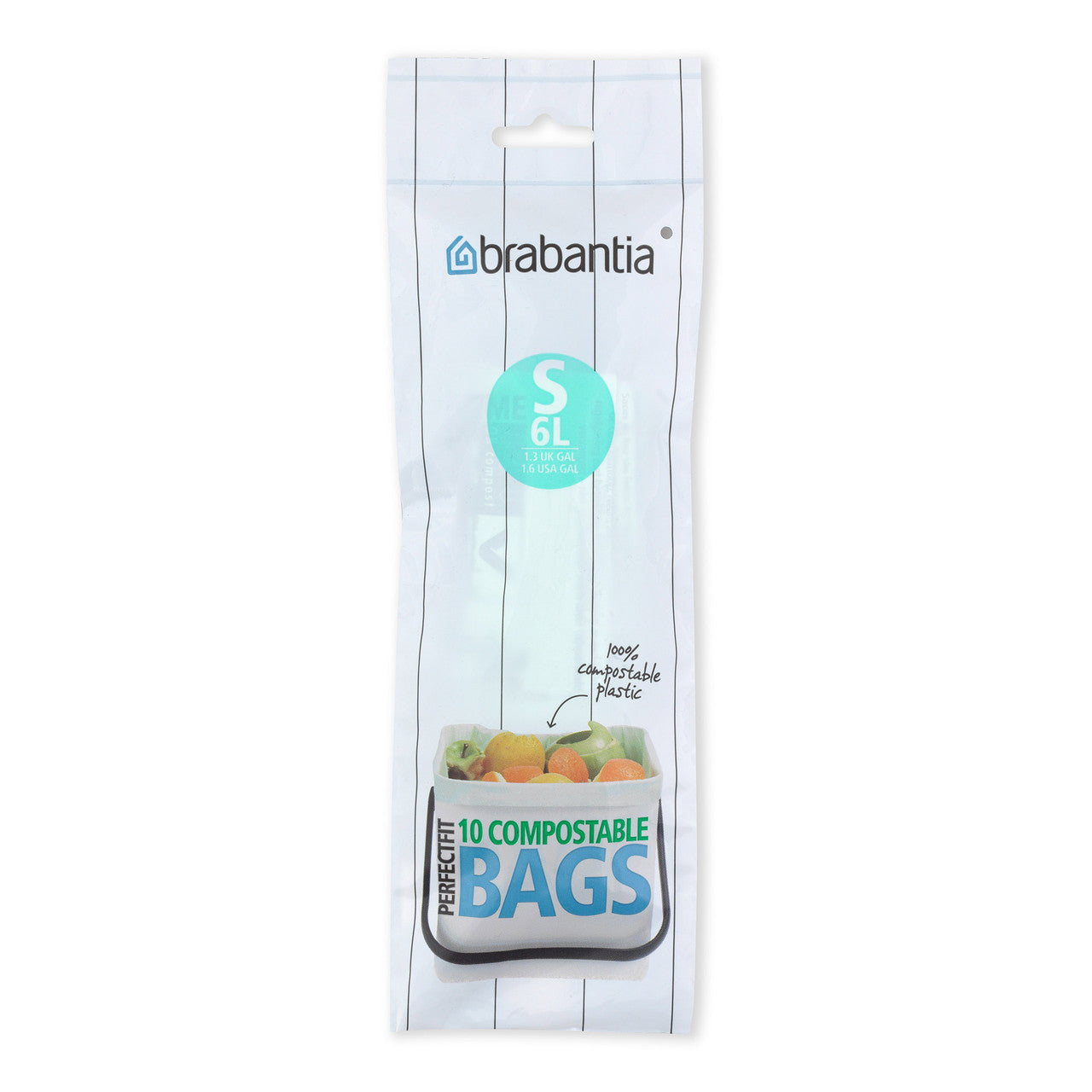 Brabantia Perfect Fit Compostable Bin Liner - Code S (6 Litre) 10 Bags Green