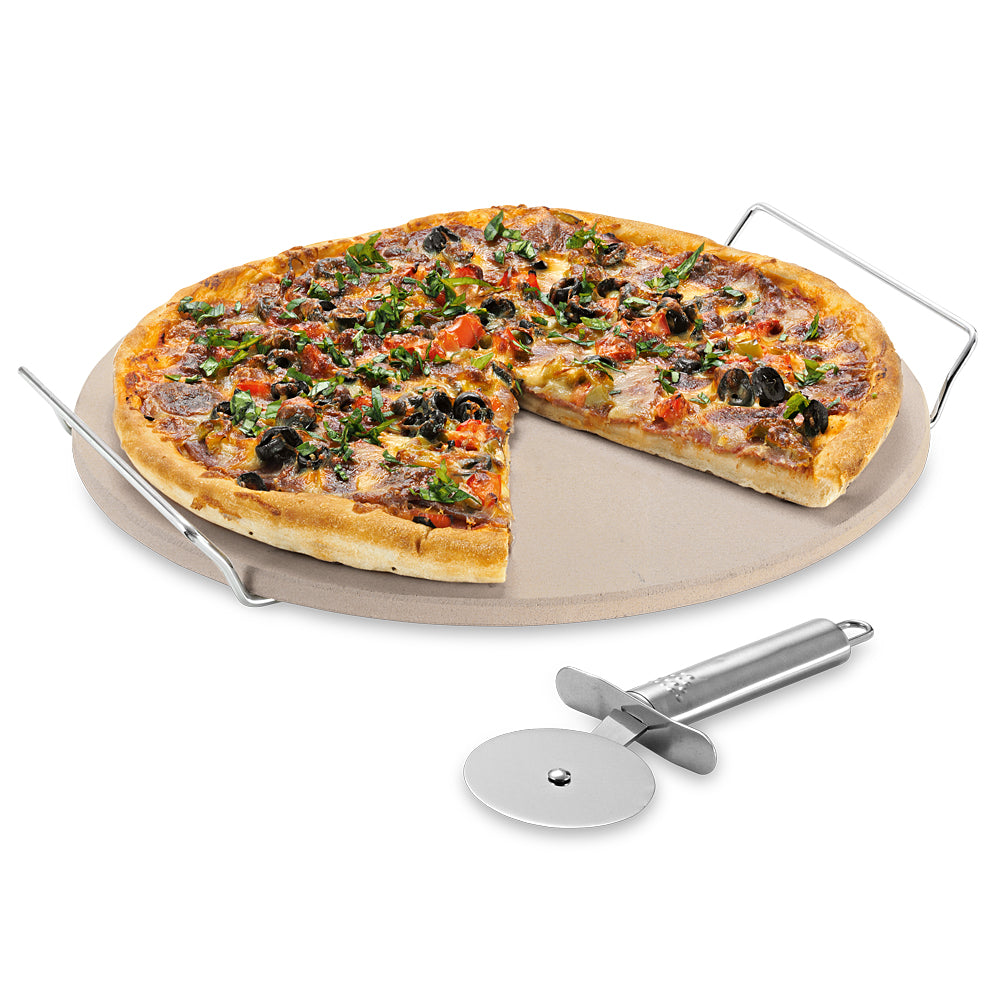 Avanti Pizza Stone Set with Rack and Pizza Cutter 33cm