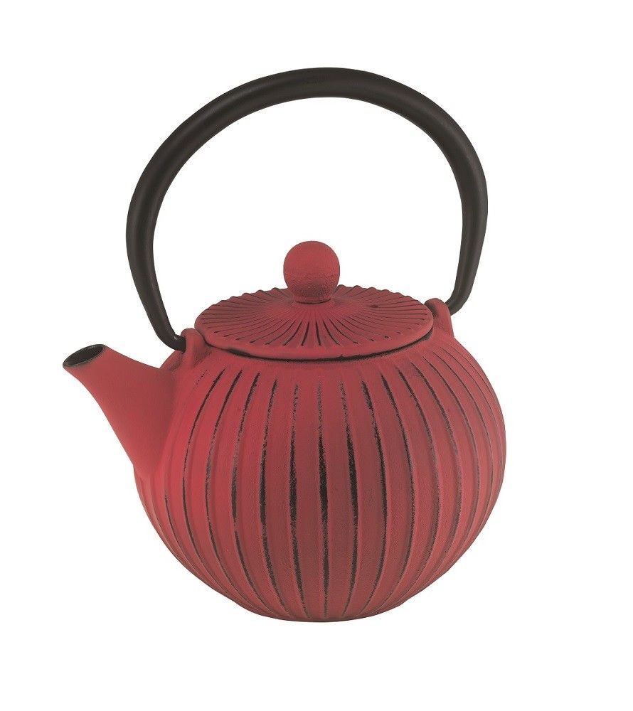 Avanti Ribbed Round Cast Iron Tea Pot 500ml - Red