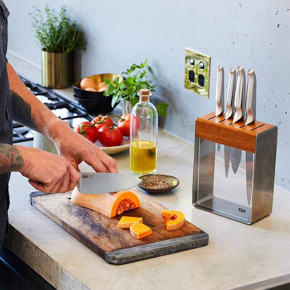 Furi Pro Stainless Steel 7 Piece Knife Block Set with Diamond Sharpener