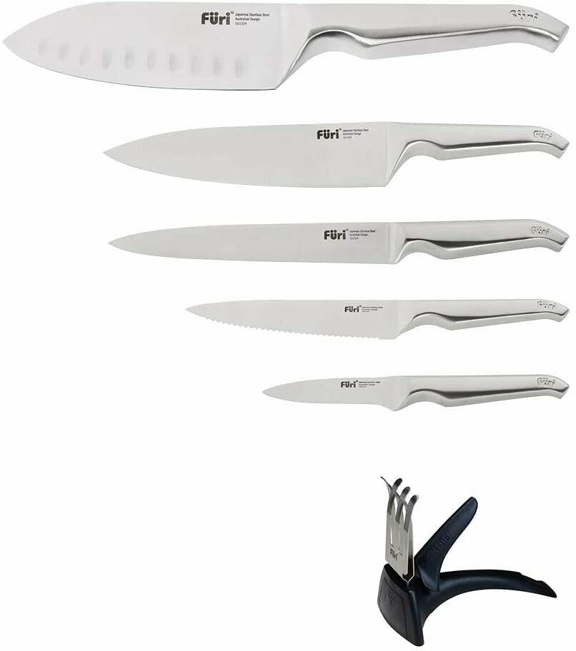 Furi Pro Stainless Steel 7 Piece Knife Block Set with Diamond Sharpener