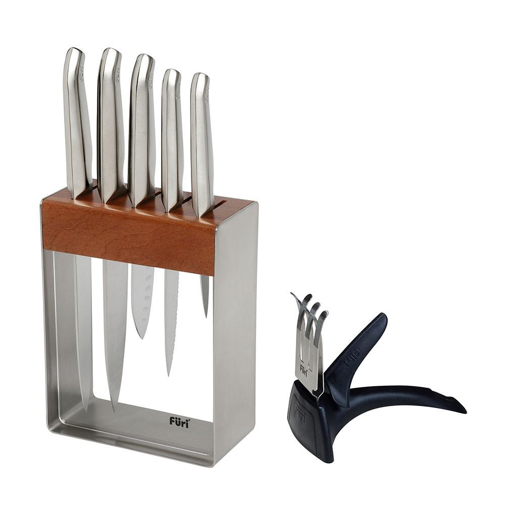Furi Pro Stainless Steel 7 Piece Knife Block Set with Diamond Sharpener