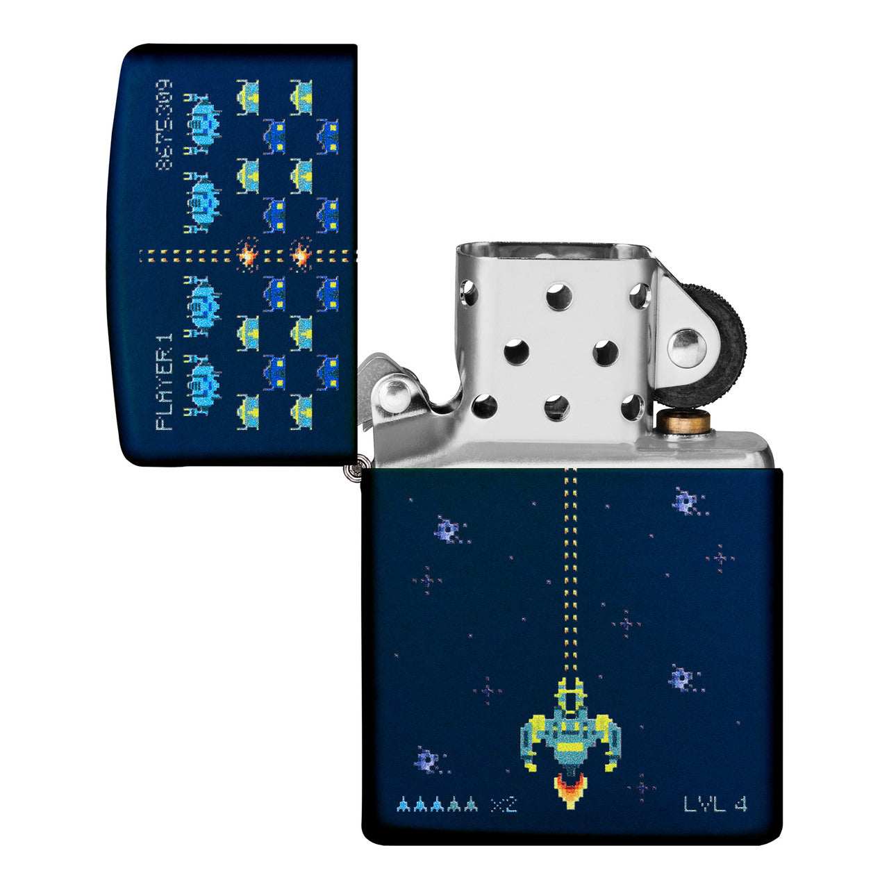 Zippo Lighter Space Pixel Game Design Navy Matte