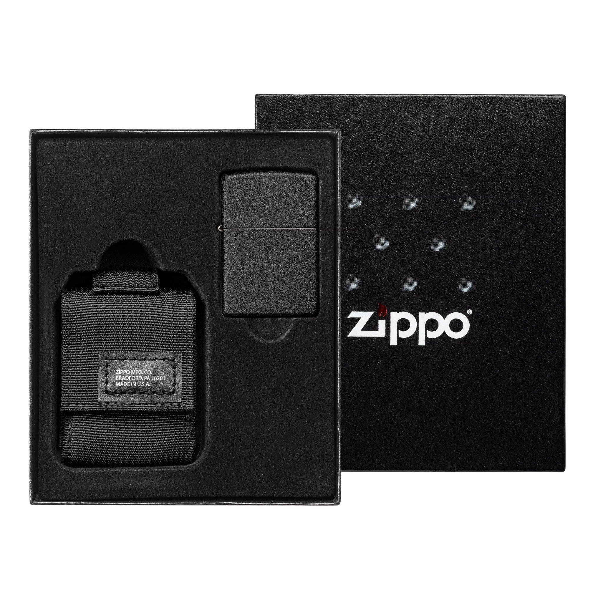 ZIPPO Black Crackle Windproof Lighter And Black Tactical Pouch Gift Set