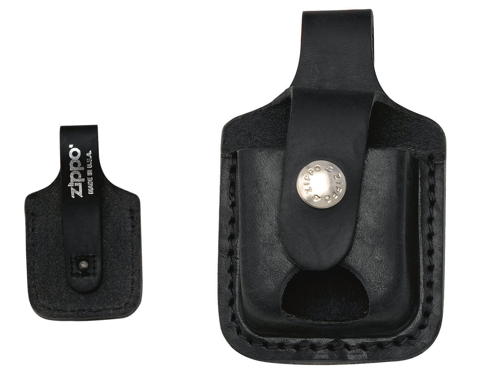 Zippo Black Leather Pouch with Wide Loop and Thumb Notch