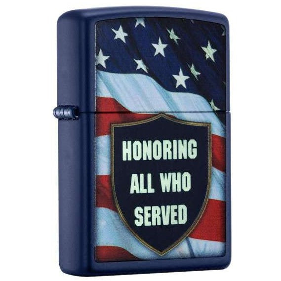 Zippo Lighter 29092 All Who Served Logo Blue Matte