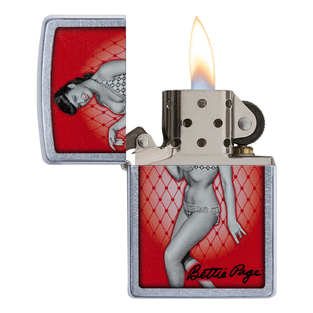 Zippo Windproof Bettie Page Fishnet Logo Street Chrome