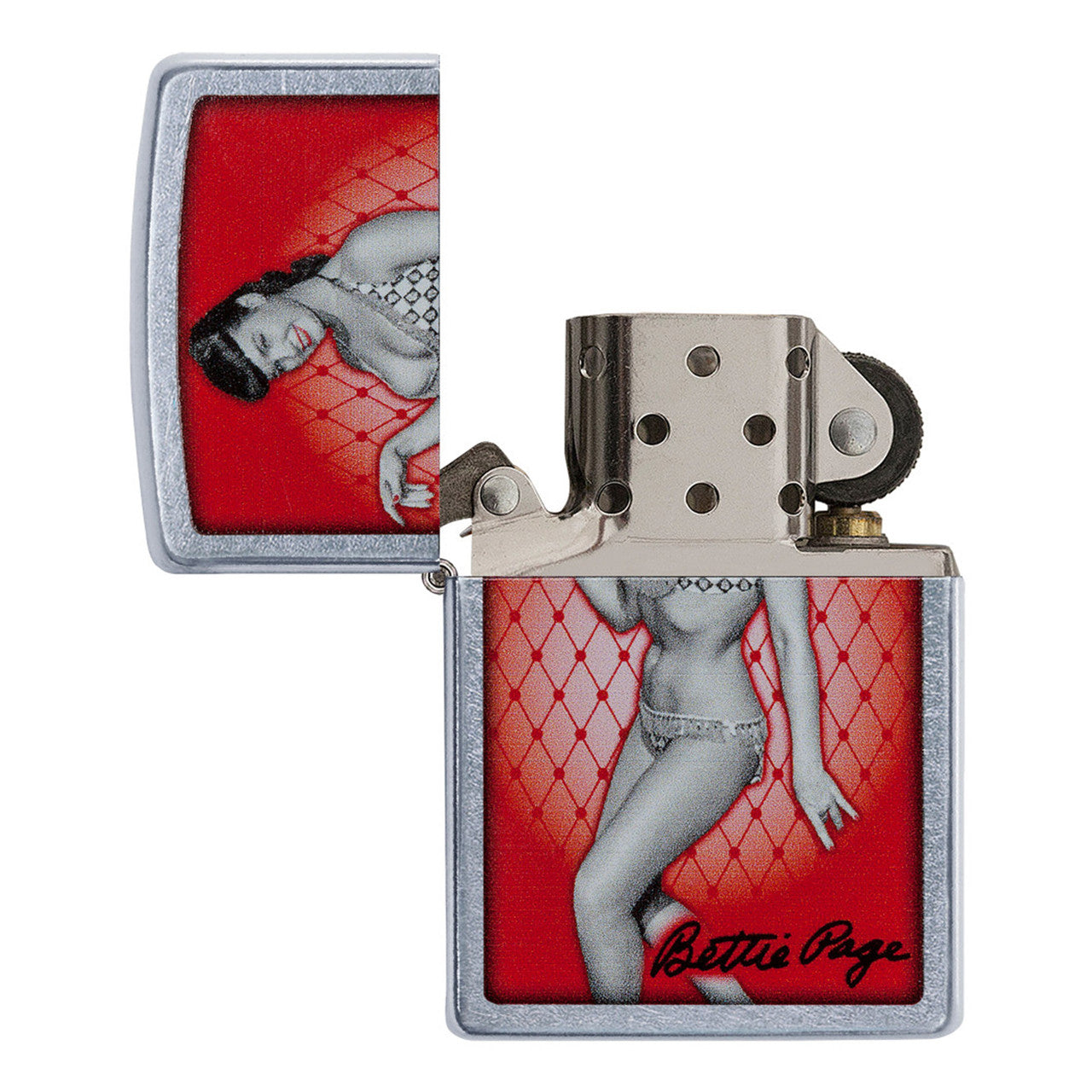 Zippo Windproof Bettie Page Fishnet Logo Street Chrome
