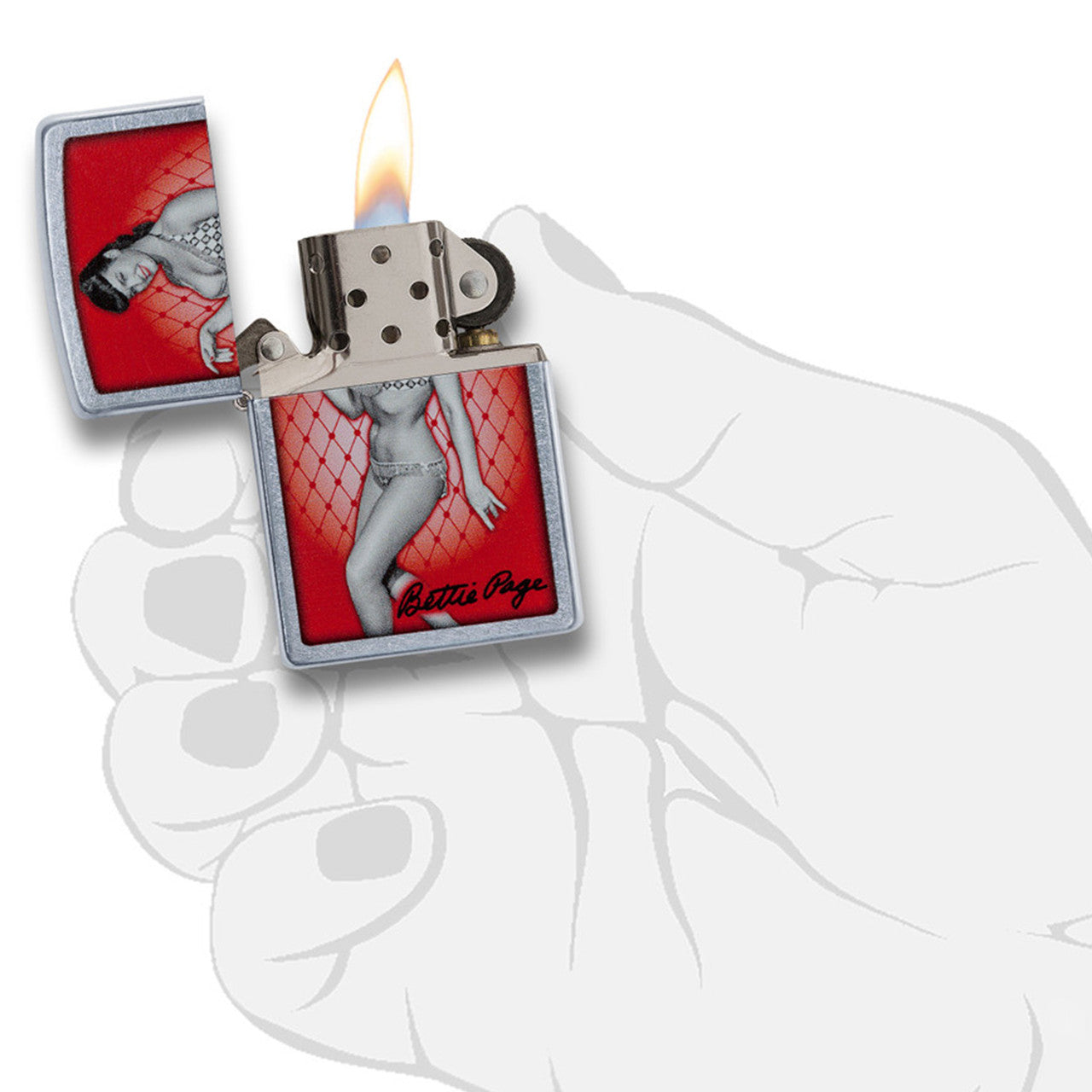 Zippo Windproof Bettie Page Fishnet Logo Street Chrome