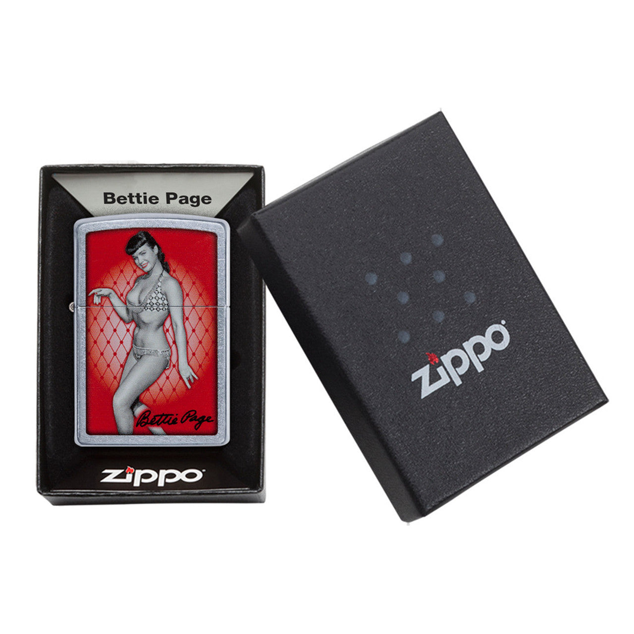 Zippo Windproof Bettie Page Fishnet Logo Street Chrome