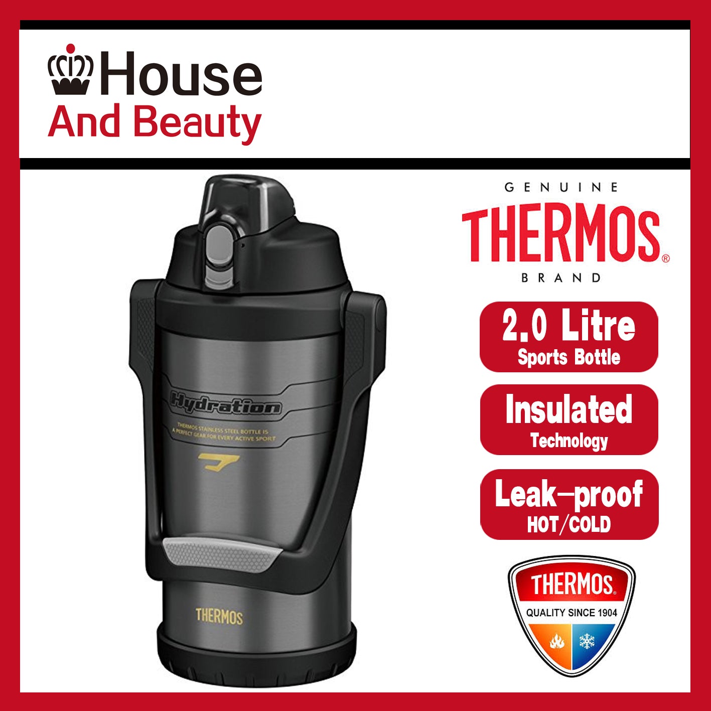 Thermos 2.0 Litre Vacuum Insulated Hydration Bottle with Carry Handle Grey
